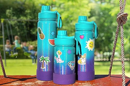 CHILLOUT LIFE 17 oz Kids Insulated Water Bottle for School with Leakproof Spout Lid and Cute Waterproof Stickers, Personalized Stainless Steel Thermos Flask Metal Water Bottle for Girls & Boys