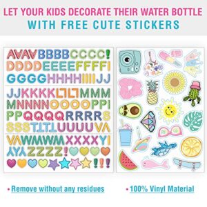 CHILLOUT LIFE 17 oz Kids Insulated Water Bottle for School with Leakproof Spout Lid and Cute Waterproof Stickers, Personalized Stainless Steel Thermos Flask Metal Water Bottle for Girls & Boys