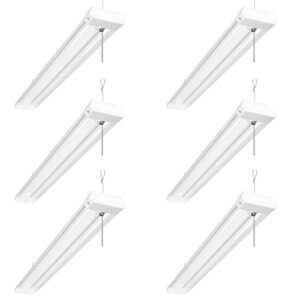 lepro 4ft linkable led shop lights, 42w 4200lm garage ceiling light fixture, 4000k neutral white, 250w equivalent surface flush mount or hanging workshop bench light with plug and pull chain, 6 packs