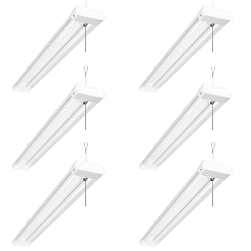 Lepro 4ft Linkable LED Shop Lights, 42W 4200lm Garage Ceiling Light Fixture, 4000K Neutral White, 250W Equivalent Surface Flush Mount or Hanging Workshop Bench Light with Plug and Pull Chain, 6 Packs
