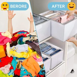 2 Pack Wardrobe Clothes Organizer, 5-7 Grids Clothes Organizer with Support Plate, Foldable Washable Clothes Drawer Organizer and Clothes Organizer for Sweaters, Shirts, Skirts, Shorts (6 Grids)