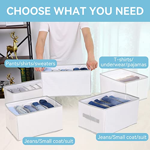 2 Pack Wardrobe Clothes Organizer, 5-7 Grids Clothes Organizer with Support Plate, Foldable Washable Clothes Drawer Organizer and Clothes Organizer for Sweaters, Shirts, Skirts, Shorts (6 Grids)