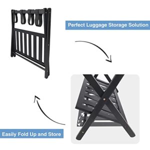 ALAPUR Luggage Rack with Shoe Shelf, Folding Luggage Rack for Guest Room, Suitcase Stand for Hotel Bedroom, Black