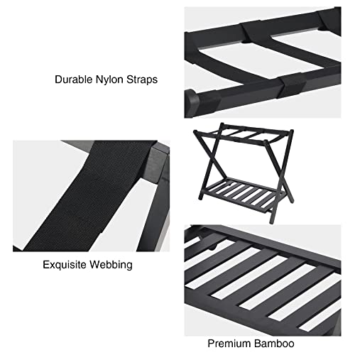 ALAPUR Luggage Rack with Shoe Shelf, Folding Luggage Rack for Guest Room, Suitcase Stand for Hotel Bedroom, Black