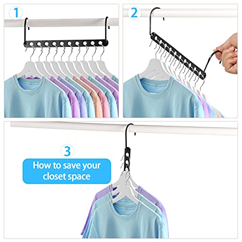 Essentials for College Students Girls Closet Organizers and Storage Dorm Room Metal Closet Organizer for Closet Organizer Clothing Hanger Organizer Hook Design (Black,20 Pieces)