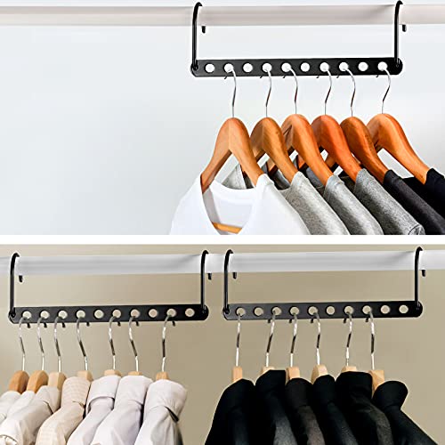 Essentials for College Students Girls Closet Organizers and Storage Dorm Room Metal Closet Organizer for Closet Organizer Clothing Hanger Organizer Hook Design (Black,20 Pieces)