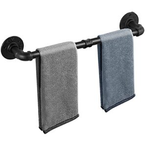 Janyang Industrial Pipe Towel Bar 24 inch Towel Rack Towel Holder with 3 Hooks, Wall Mounted DIY Style, Matte Black Finish for Kitchen Or Bath Hanging