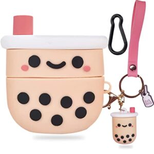 boba airpod 3 case cute cover with keychain,airpods 3rd generation case, pink bubble boba tea airpod gen 3 case cute silicone protective airpods 3rd generation case for girls women(airpods 3rd case)