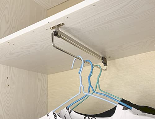 Pull Out Closet Autuwintor Pull-Out Closet Valet Rod Adjustable Wardrobe Clothing Rail Side with Mounting Screw Cold Rolled Steel Black Silver Wardrobe Closet Hangers,Retractable 12-Inches,Quantity-2