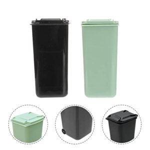Cabilock Automotive Garbage Cans 2pcs Desktop Garbage Pails Mini Trash Can with Lid Plastic Small Garbage Can Little Tiny Waste Basket Trash Bin for Home Office Green Black Office Trash Cans
