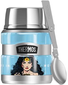 wonder woman believe in wonder official believe in wonder thermos stainless king stainless steel food jar with folding spoon, vacuum insulated & double wall, 16oz