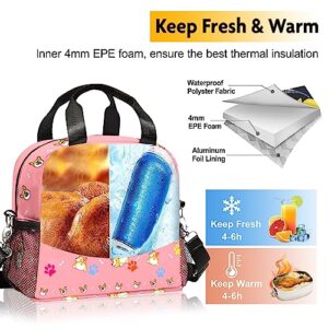 IVENHLYS Pink Dog Lunch Bag, Cute Corgi Insulated Lunch Box with Removable Adjustable Shoulder Strap and Side Pocket, Meal Tote Bag for Kid School Picnic Ideal Gift………