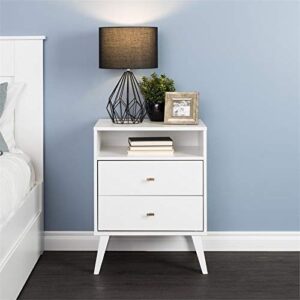 Prepac Milo Mid-Century 6 Drawer Double Dresser for Bedroom, 16" D x 52.50" W x 33" H, White & Milo Mid-Century Modern 2 Drawer Nightstand with Open Shelf, 16" D x 22.5" W x 29.5" H, White