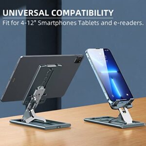 ULIKTO Foldable Cell Phone Stand Height Angle Adjustable Aluminum Desktop Phone Holder Cradle Dock Pocket Portable Mount for iPhone, Samsung Galaxy, iPad Mini, Tablets Up to 12” (Grey)