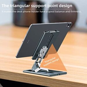 ULIKTO Foldable Cell Phone Stand Height Angle Adjustable Aluminum Desktop Phone Holder Cradle Dock Pocket Portable Mount for iPhone, Samsung Galaxy, iPad Mini, Tablets Up to 12” (Grey)