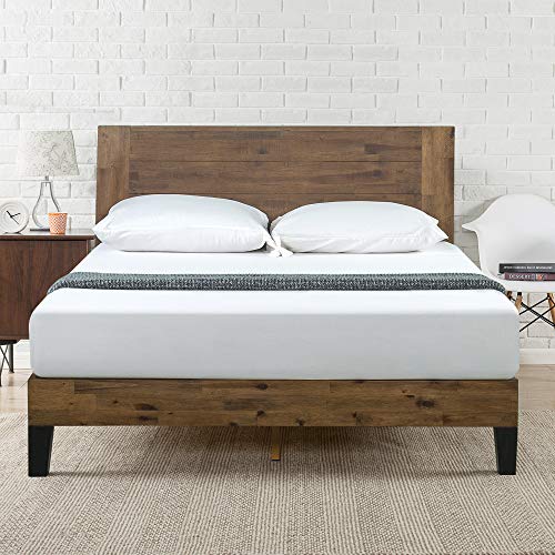 Zinus Tonja Platform Bed, Brown, Full & 13 Inch Euro Top Pocket Spring Hybrid Mattress/Pressure Relief/Pocket Innersprings for Motion Isolation/Bed-in-a-Box, Full,White