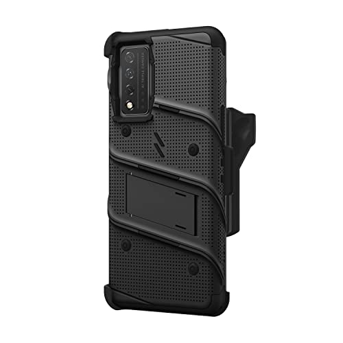 ZIZO Bolt Bundle for REVVL V Plus 5G Case with Screen Protector Kickstand Holster Lanyard - Black