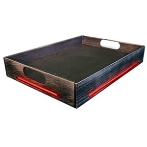 hand-made custom black rustic serving tray with led lights decorative tray