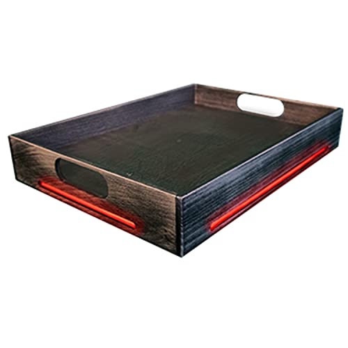 Hand-Made Custom Black Rustic Serving Tray with LED Lights Decorative Tray