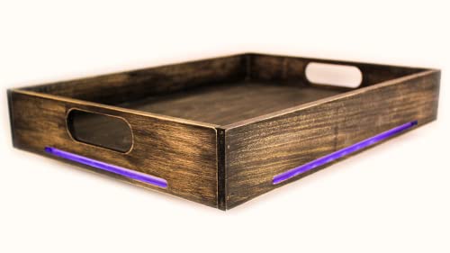 Hand-Made Custom Black Rustic Serving Tray with LED Lights Decorative Tray