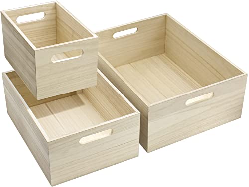 Sorbus Unfinished Wood Crates - Organizer Bins, Wooden Box for Pantry Organizer Storage, Closet, Arts & Crafts, Cabinet Organizers, Containers for Organizing (3 Pack)