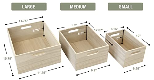 Sorbus Unfinished Wood Crates - Organizer Bins, Wooden Box for Pantry Organizer Storage, Closet, Arts & Crafts, Cabinet Organizers, Containers for Organizing (3 Pack)