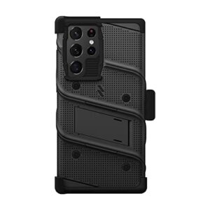 ZIZO Bolt Bundle for Galaxy S22 Ultra Case with Screen Protector Kickstand Holster Lanyard - Black