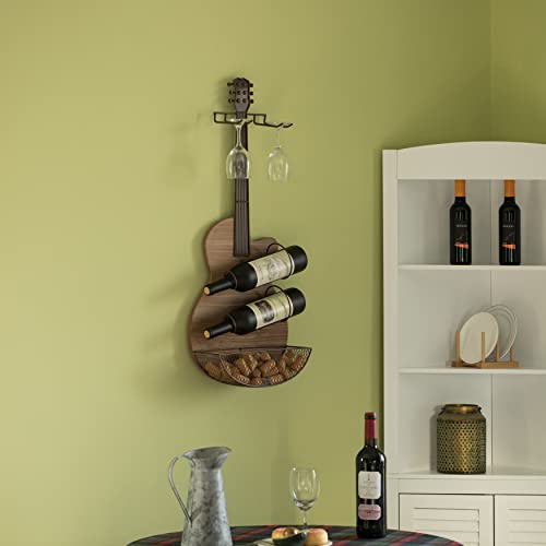 Vintiquewise Black Metal Guitar Shaped Wine Rack Holder for Living Room, Dining, or Entryway