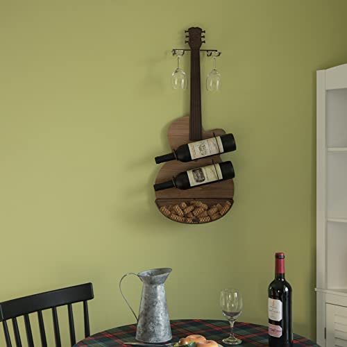 Vintiquewise Black Metal Guitar Shaped Wine Rack Holder for Living Room, Dining, or Entryway