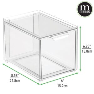 mDesign Plastic Stackable Bathroom Storage with Pull Out Bin Organizer Drawer for Cabinet, Vanity, Shelf, Cupboard, Cabinet, or Closet Organization - Lumiere Collection - 2 Pack - Clear