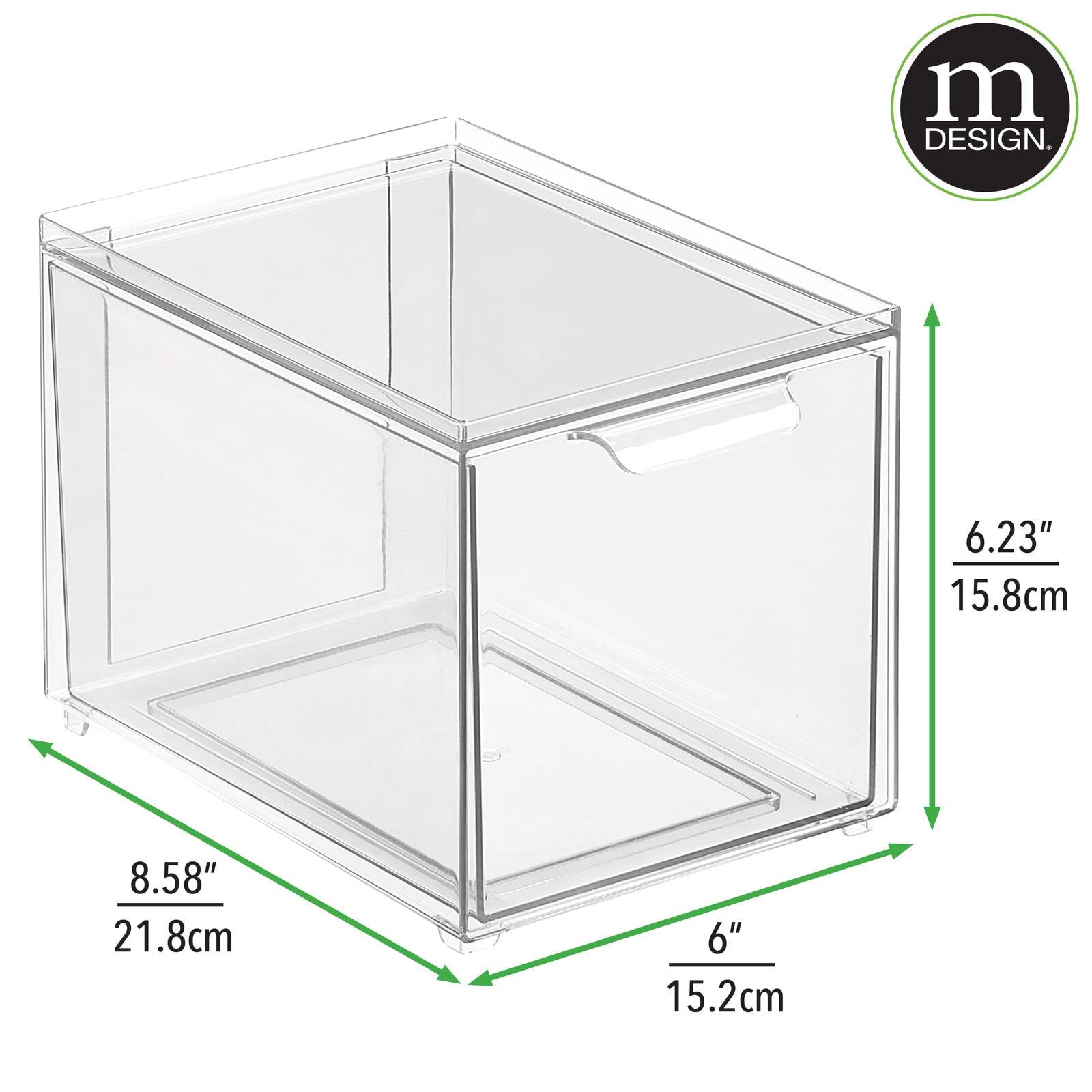 mDesign Plastic Stackable Bathroom Storage with Pull Out Bin Organizer Drawer for Cabinet, Vanity, Shelf, Cupboard, Cabinet, or Closet Organization - Lumiere Collection - 2 Pack - Clear