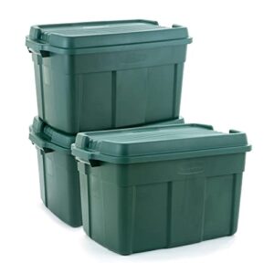 rubbermaid ecosense high-top storage containers with lids, 37 gal (pack of 3), durable and reusable stackable storage bins for garage or home organization, made from recycled materials, hunter green