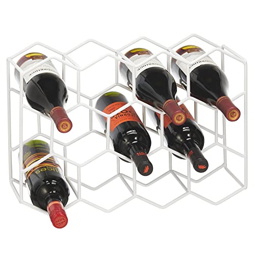 mDesign Metal Hexagon 3-Tier Wine Rack - Minimalist Bottle Holder for Kitchen Countertop, Pantry, or Refrigerator Space - Wine, Beer, Pop/Soda, Water Bottles, and Juice, Holds 11 Bottles - Matte White