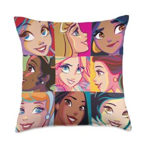 disney princess characters pop art grid throw pillow, 18x18, multicolor
