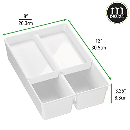 mDesign Plastic Stackable Kitchen Storage Drawer Organizer Bin with 2-Tier Tray for Cabinet, Pantry, Drawer, Refrigerator, Freezer - Hold Utensils, Flatware, Appliances - Ligne Collection - White