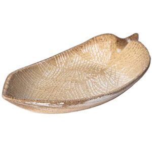 porto boutique wood leaf shaped tray decorative serving platter plate dish key bowl entryway snacks dessert cheese display food jewelry trinket centerpiece home office accent piece (natural)