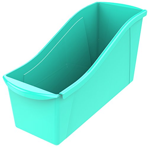 Storex Large Book Bin, Interlocking Plastic Organizer for Home, Office and Classroom, Teal, 6-Pack (71107A06C)