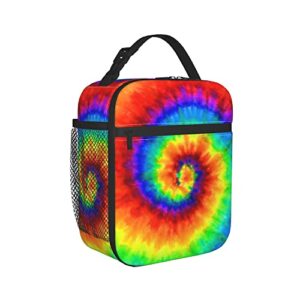 tie dye lunch bag for kids boys girls women men,reusable insulated lunch box,large capacity tote bag for school, work, picnic, travel (rainbow, one size)