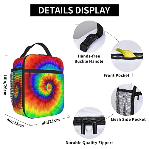 Tie Dye Lunch Bag for Kids boys girls Women Men,Reusable Insulated Lunch Box,Large Capacity Tote Bag for School, Work, Picnic, Travel (Rainbow, One Size)