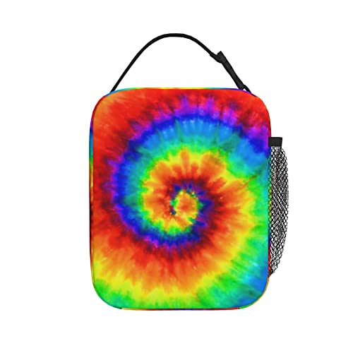 Tie Dye Lunch Bag for Kids boys girls Women Men,Reusable Insulated Lunch Box,Large Capacity Tote Bag for School, Work, Picnic, Travel (Rainbow, One Size)