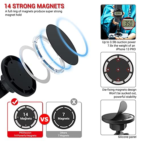 PROfezzion 2 Pack Magnetic Phone Mount for Car Vent Compatible with MagSafe Car Mount Holder for iPhone 15/14/13/12 Pro Max Mini iPhone 11 XR XS Samsung Galaxy S21 S20 & All Phones