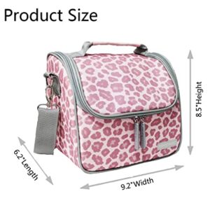 Kindness Footprint Lunch Bag Insulated Lunch Box Detachable Adjustable Strap… (Leopard Pink)