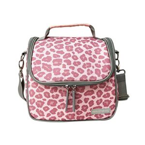 kindness footprint lunch bag insulated lunch box detachable adjustable strap… (leopard pink)