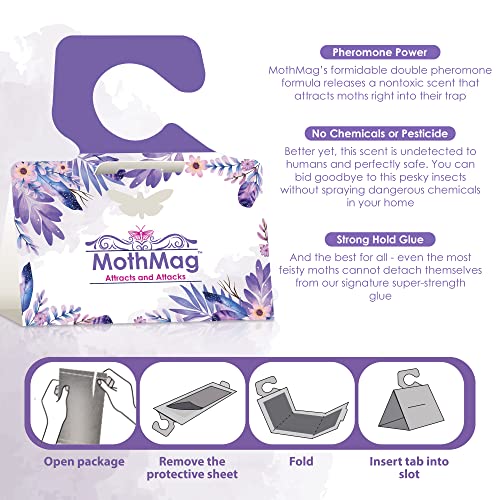 MothMag Moth Traps for Clothes, Closets, Fabrics, and Carpets, Clothes Moth Traps, Closet Moth Traps,Clothing Moth Pheromone Traps, Mothballs Alternative, How to Get Rid of Moths in House