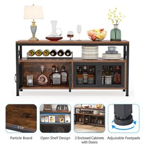 Tribesigns Buffets & Sideboards Buffet Table Bar Cabinet with 4 Mesh Doors, Farmhouse Buffet Cabinet Bar Sideboard with Storage Open Shelf, Wood Kitchen Buffet Storage Cabinet for Dining Room