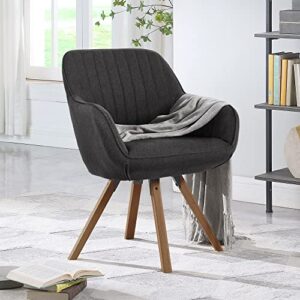 kithkasa mid century modern desk chair no wheels swivel accent home office chair with walnut color wood legs for living room, grey