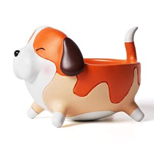 SEINHIJO Dog Candy Dish Cookie Plates Nuts Bowl Jewelry Tray Animal Arts Statue Sculpture Polyresin Figurine 6.7 inch