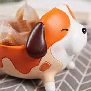 SEINHIJO Dog Candy Dish Cookie Plates Nuts Bowl Jewelry Tray Animal Arts Statue Sculpture Polyresin Figurine 6.7 inch