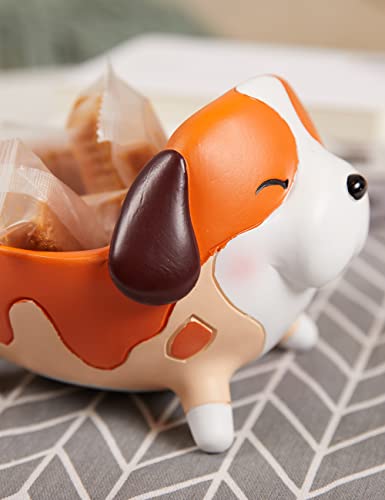 SEINHIJO Dog Candy Dish Cookie Plates Nuts Bowl Jewelry Tray Animal Arts Statue Sculpture Polyresin Figurine 6.7 inch