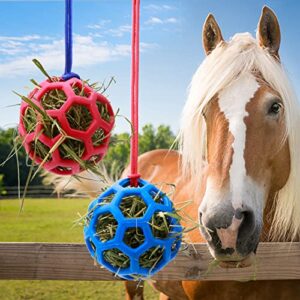 woiworco 2 packs horse hay balls horse treat ball, goat feeder toys, slow feed hay balls horse toy balls, hanging feeding balls horse stall toys for horse goat feeding, and relieve stress